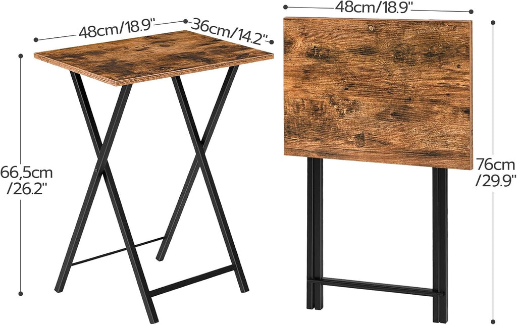 HOOBRO Folding TV Tray Tables, Set of 2 Side Table for Small Space, Industrial Snack Tables for Eating at Couch, Stable Metal Frame, Easy Assembly, Space Saving, Rustic Brown and Black BF25BZ01