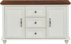 LKTART 47" Wood Sideboard Buffet Cabinet with Storage,Traditional Media Console with 2 Doors & 3 Drawers,Adjustable Shelves Credenza with Solid Wood Legs for Kitchen,Living Room,Brown+White