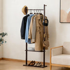 latifolia Clothes rack, Solid Wood Clothing Rack Witch Hooks and Shelves, 23.6 inch Garment rack With Storaege for Living Room, Walnut