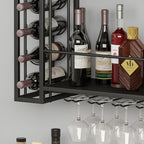 Wall Mounted Wine Rack, Wine Rack Wall Mounted with Wine Glass Rack, 2-Tier Multi-Functional Shelf for Home Restaurant Bar Storage Rack (Black, 40" W x 9.8" D x 21.6" H)