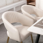 Modern Dining Chairs Set of 6, Upholstered PU Leather Dining Room Chairs with Gold Metal Legs, Accent Kitchen Chairs with Curved Backrest for Living Room, Cream
