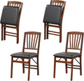 Wooden Folding Chairs Set of 4, Foldable Wood Chairs with Padded Seats, Solid Wood Frame, 400 lbs Weight Capacity, Space Saving Dining Chairs for Small Space, Guests Kitchen (4, Slatted Back)