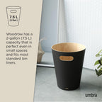 Umbra Woodrow 2-Gallon Modern Wooden Trash Can Wastebasket, Attractive Bin for Garbage or Recycling, Suitable for Home or Office, Black