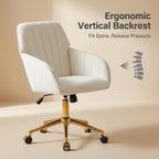 YISHENG Velvet Home Office Chair with Gold Base Upholstered Tufted Modern Height Adjustable 360 Degree Swivel Desk Chair with Wheels, Vanity Chairs for Living Room, Bedroom,Study Room (Cream)