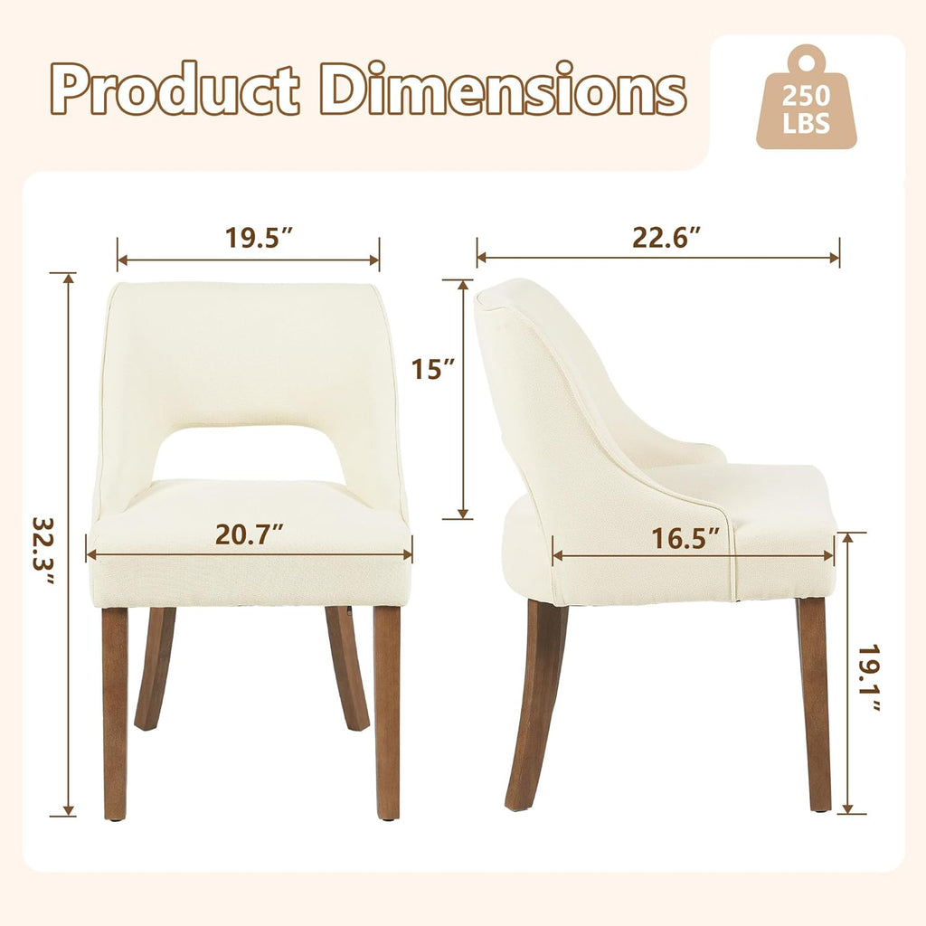 ClinQ Wooden Dining Chairs Set of 2, Modern Fabric Upholstered Kitchen Chairs Dining Chair, Mid Century Modern Chair for Kitchen Dining Room, Farmhouse Kitchen Chairs, Beige-Walnut Legs