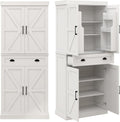 72" Farmhouse Storage Cabinet,Tall Kitchen Pantry Cabinet with 4 Barn Door,1 Drawer & 2 Adjustable Shelves,Freestanding Cupboard for Dining Room,Living Room,Bathroom (White, 72 Inch)