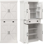 72" Farmhouse Storage Cabinet,Tall Kitchen Pantry Cabinet with 4 Barn Door,1 Drawer & 2 Adjustable Shelves,Freestanding Cupboard for Dining Room,Living Room,Bathroom (White, 72 Inch)