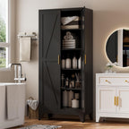 Metal Kitchen Pantry Cabinet,71" Black Farmhouse Storage Cabinet with 2 Vintage Barn Doors and 4 Adjustable Shelves, Rustic Freestanding Cupboard for Kitchen,Home Office Living Room,Dining Room