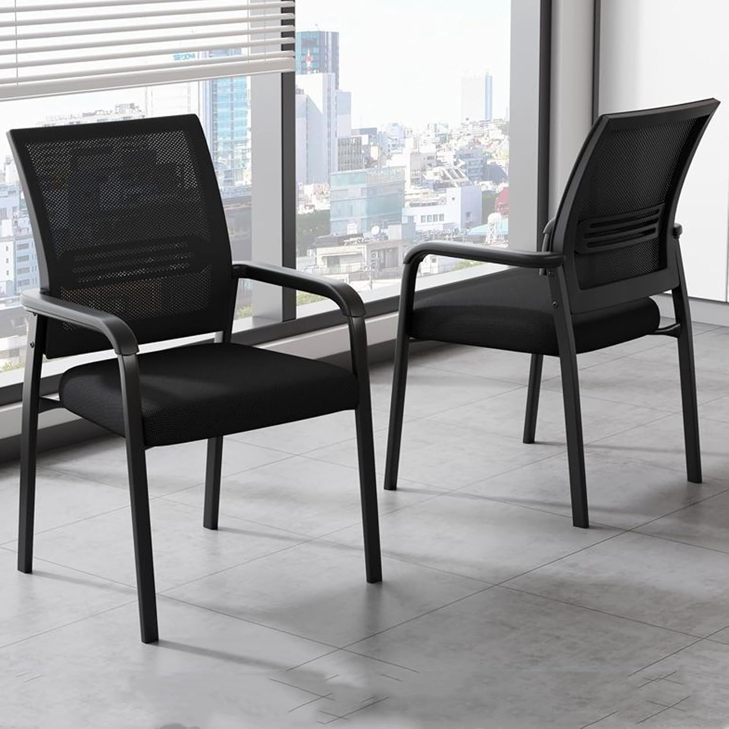 ,Gray,A,Black Stackable Arm Reception Chairs with Mesh Back and Upholstered Fabric Cushion, Sturdy Metal Frame, Easy to Store and Use, Perfect for Indoor and Outdoor Spaces