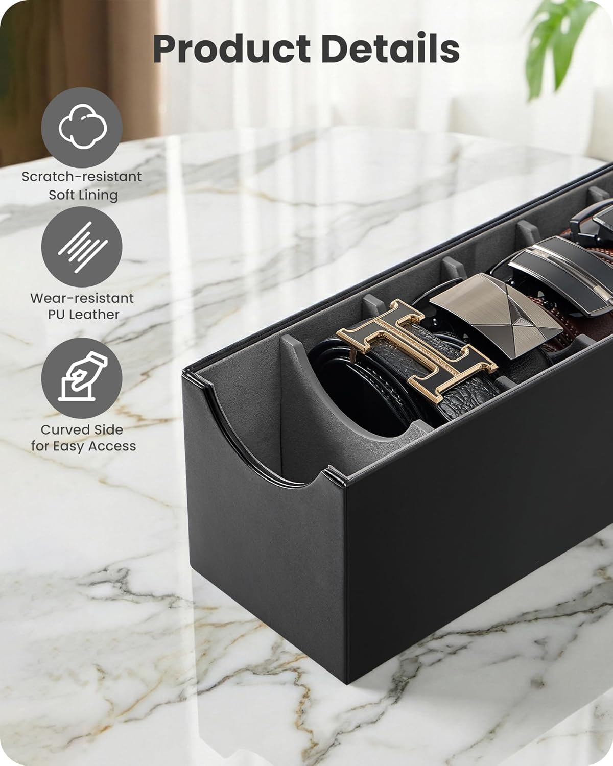 Lolalet 7 Compartments Belt Organizer, PU Leather Belt Storage with Soft Lining, Extra-Wide Slots for Men and Women, Fits Drawer, Closet & Entryway Cabinet -1 Pack, Black