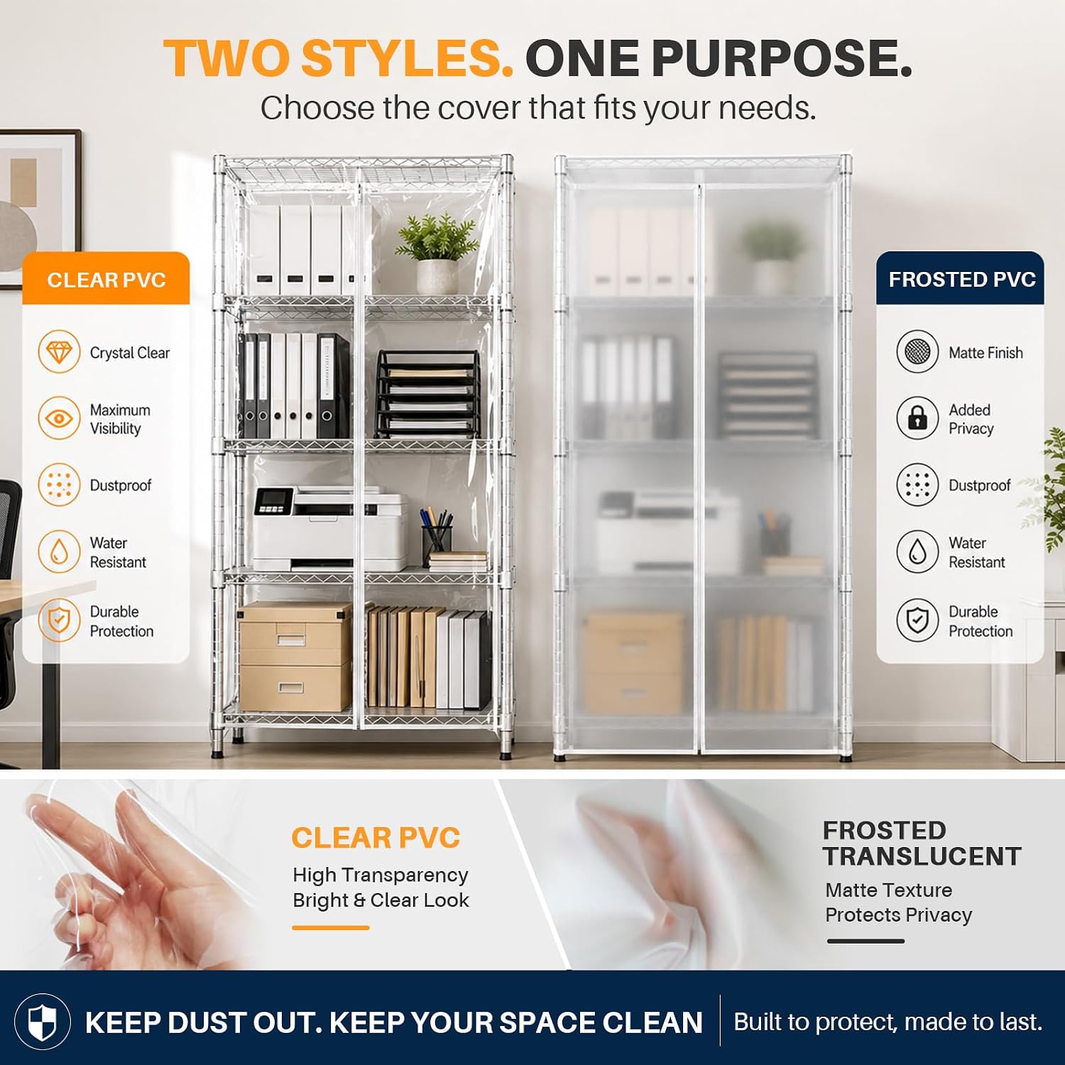 Custom Size Clear Wire Shelf Dust Cover,Waterproof Storage Wire Rack Covers with Zipper,Dustproof Shelf Covers for Wire Shelving,4 Styles, Durable PVC/Oxford Cloth