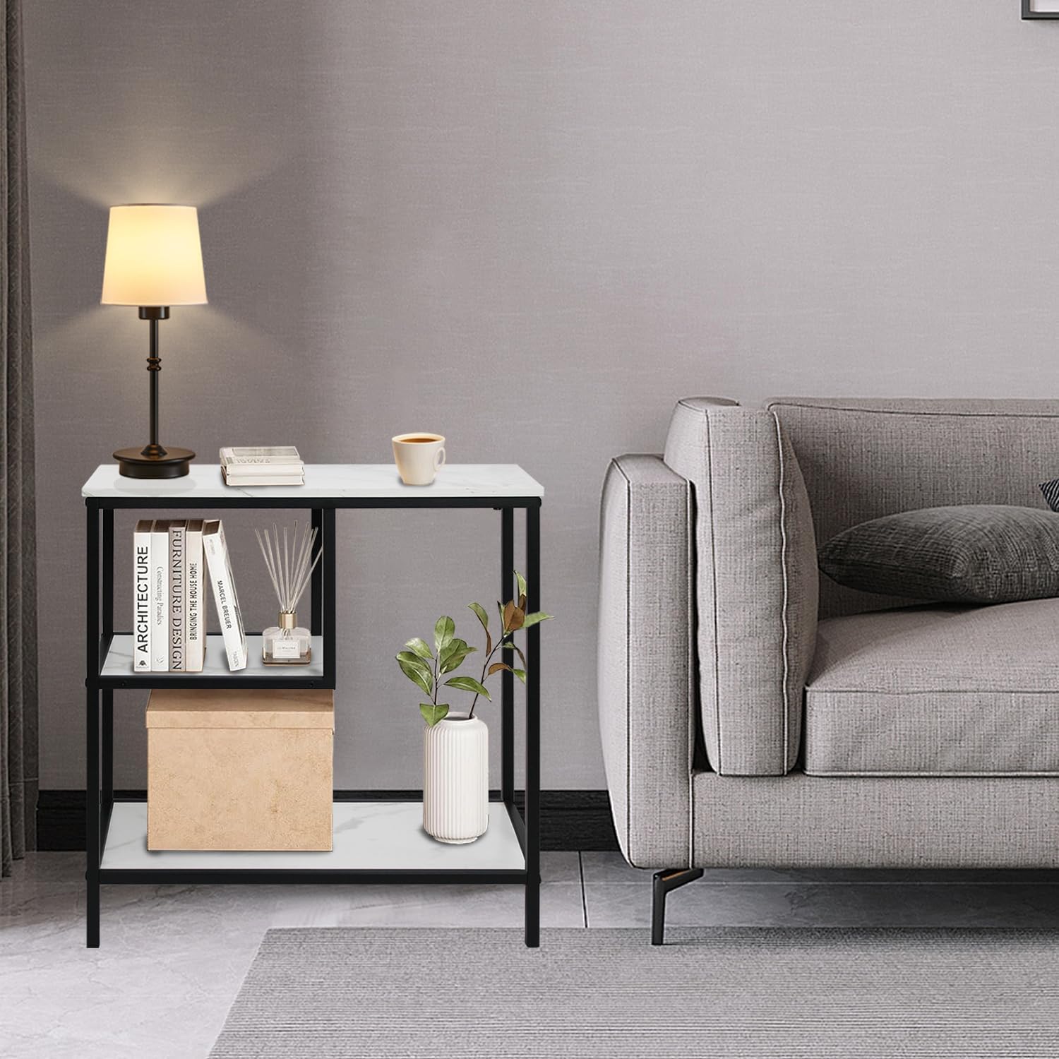 AT-VALY End Table Set of 2, 3-Tier Small End Table, Nightstand for Living Room, Bedroom, Office, Bathroom (Black)