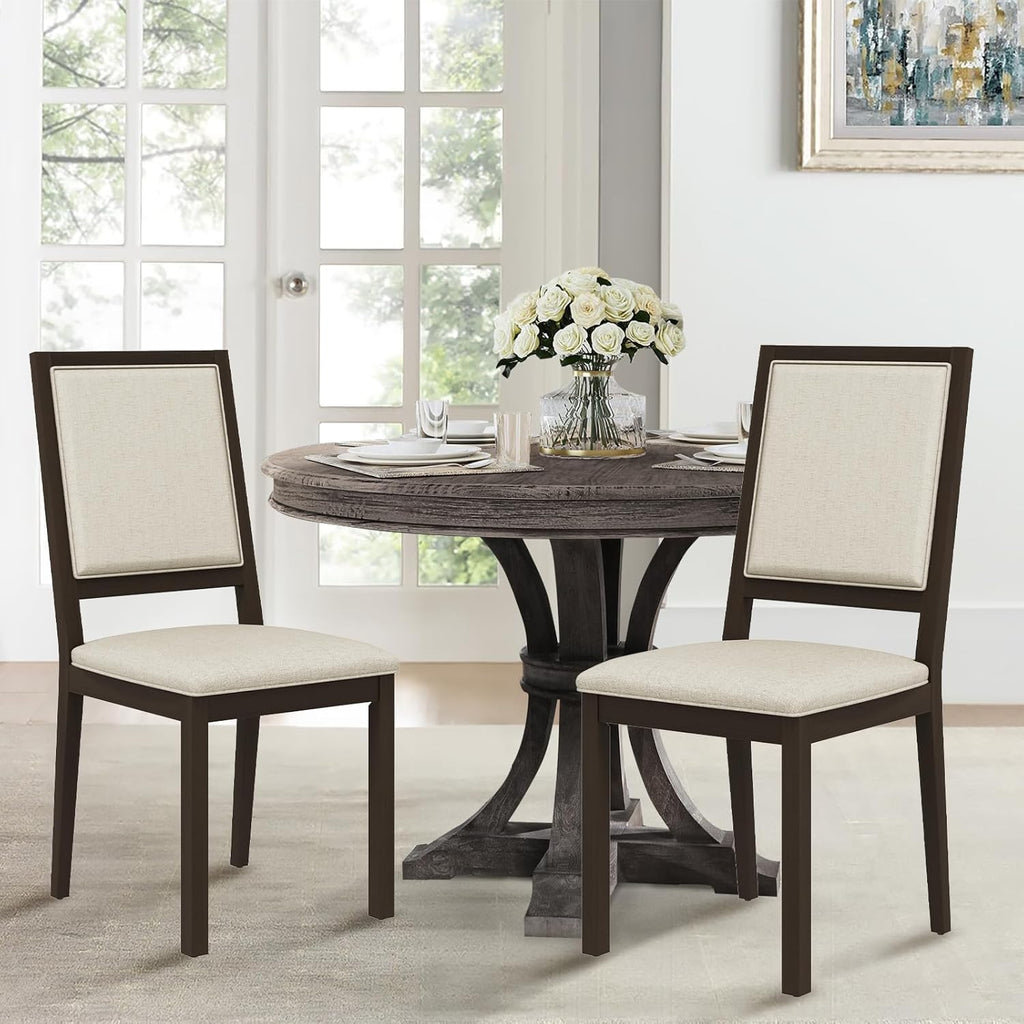 COLAMY Wooden Dining Chairs Set of 2, Mid Century Modern Upholstered Dining Chairs, 19 Inch Fabric Dining Room Chair with Back for Kitchen Dining Living Room Courtyard Waiting Leisure Area, Brown