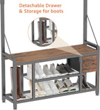 39" Hall Tree with Storage Coat Rack freestanding Entryway Furniture Bench, 5 in 1 Design Front Door Shoe Rack and Wall Rack Hooks, and 4 Drawers (Rustic Brown)