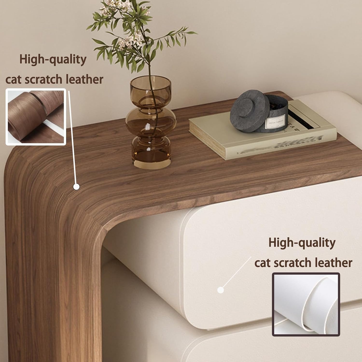 Bedside Furniture with Leather Finish, Retractable Nightstands for Bedroom, Bedside Table with 2 Drawers,Side Table/End Table for Bedroom/Living Room(Gray,42x40x50cm)