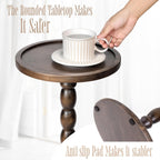 Solid Wood Round Pedestal Side Table with Tray-Top Rim – Bobbin Turned Accent End Table for Living Room, Bedroom – Compact Small Round Drink Table with Stable Base, Nightstand with Table Solid Wood