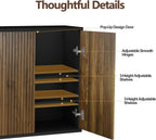 Buffet Cabinet with Storage Walnut Fluted Wooden Accent Sideboard with Pop-Up Doors and Adjustable Shelves Coffee Bar Media Console Cabinets for Kitchen, 1 Piece