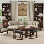 30 Inch Round Coffee Table with Stools - Small Modern Tables Set with 3 Chairs Ottomans Seating Seats Walnut Wood