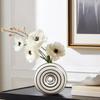 Ceramic Small Donut Vase Hand Painted Glossy Finish Flower Vase, Black and White, Unique Modern Home Decor for Living Room, Coffee Table, Mid Century Decor