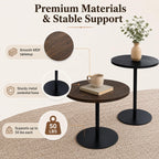 Round Side Table Set of 2, End Tables for Living Room Bedroom, Small Nesting Accent Table Nightstand with Sturdy Metal Base, Wood-Look Circular Couch Tables for Small Spaces, Walnut Brown & Black
