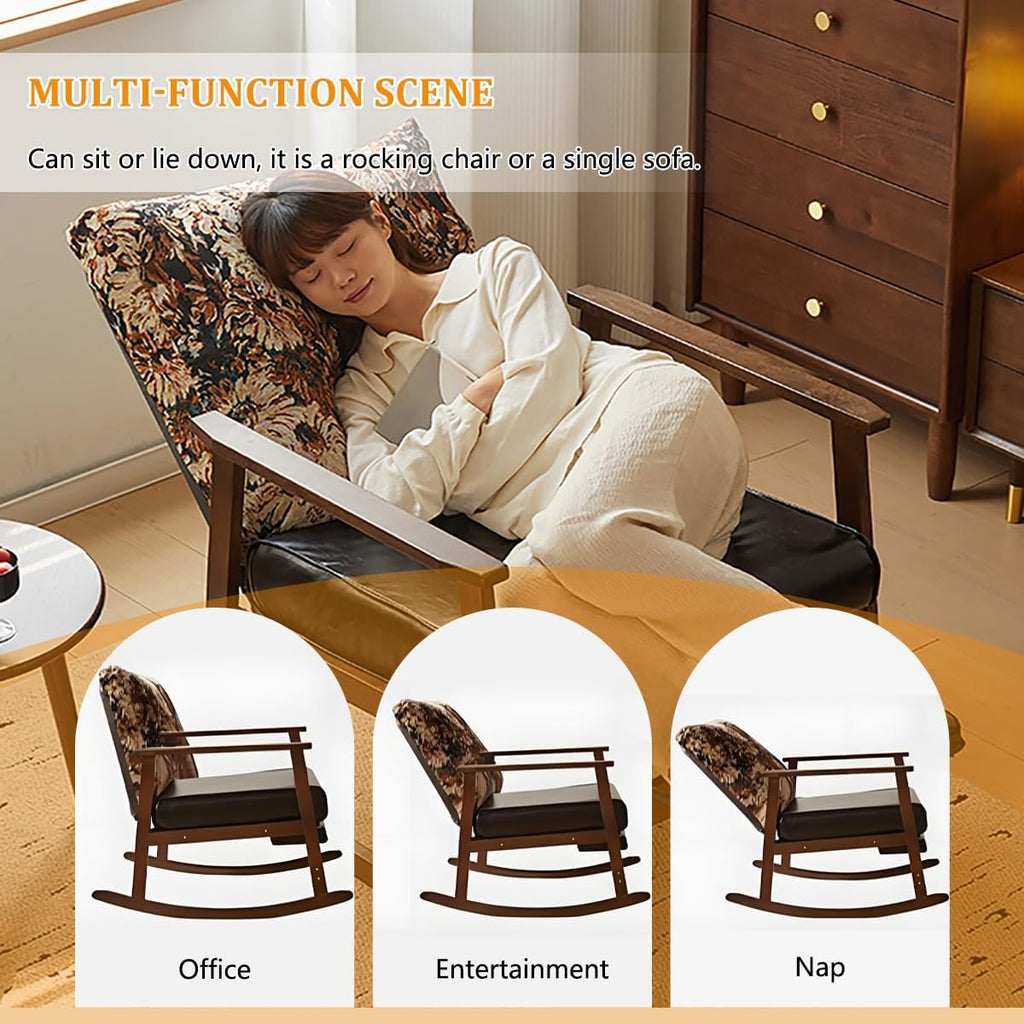 Oversized Rocking Chair with Cushion, Nursery Rocking Chair with Adjustable Footrest for Living Room, Upholstered Recliner Chair High Back with Armrests, Three-Position Adjustable Backrest for Bedroom