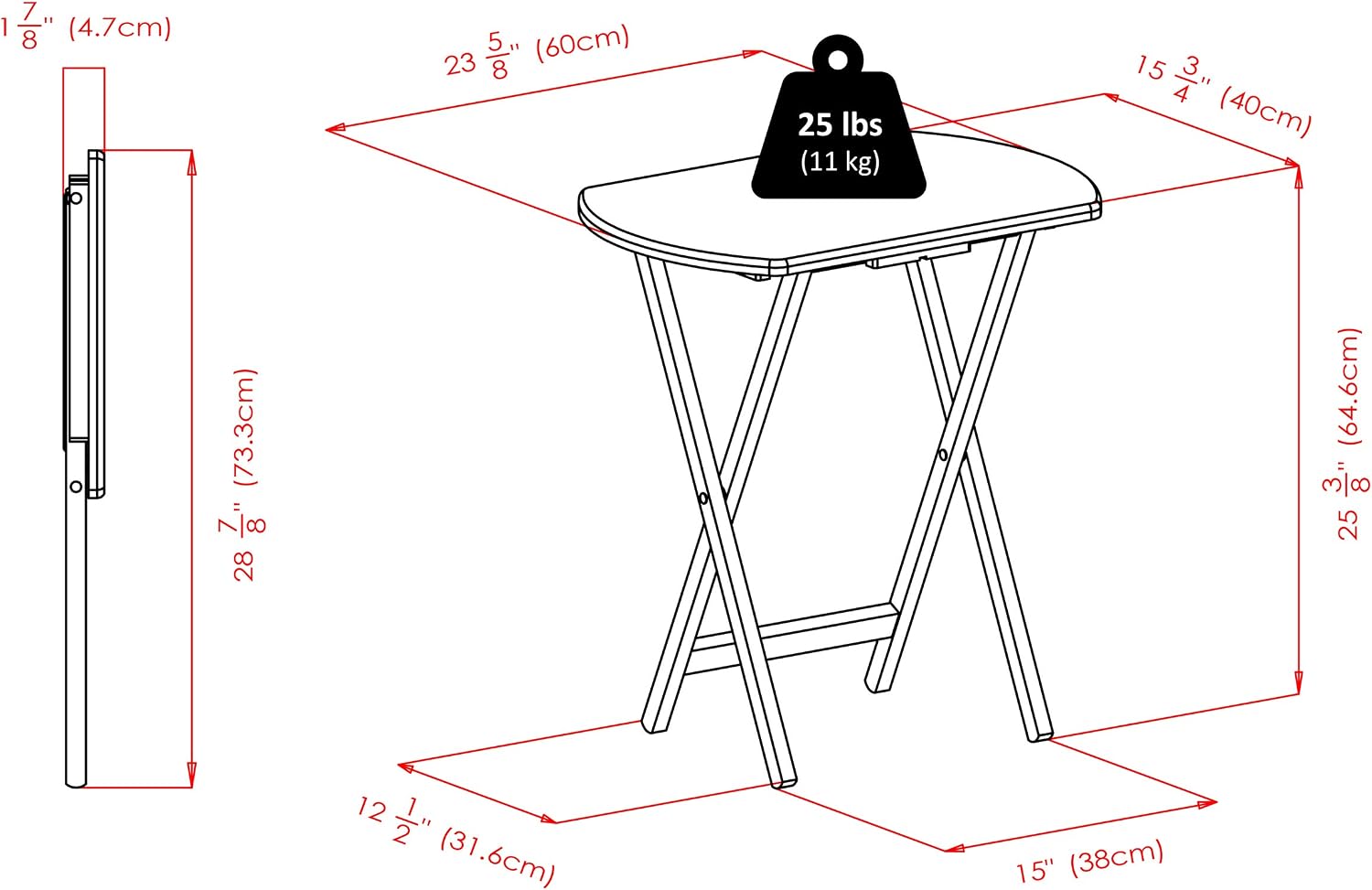 Winsome Corbett Set of 2 Oversized Foldable Snack Tables, Easy to Store Portable Fold Up Table Set for Kitchen, Living Room TV Dining, Crafts, Puzzles, Work From Home