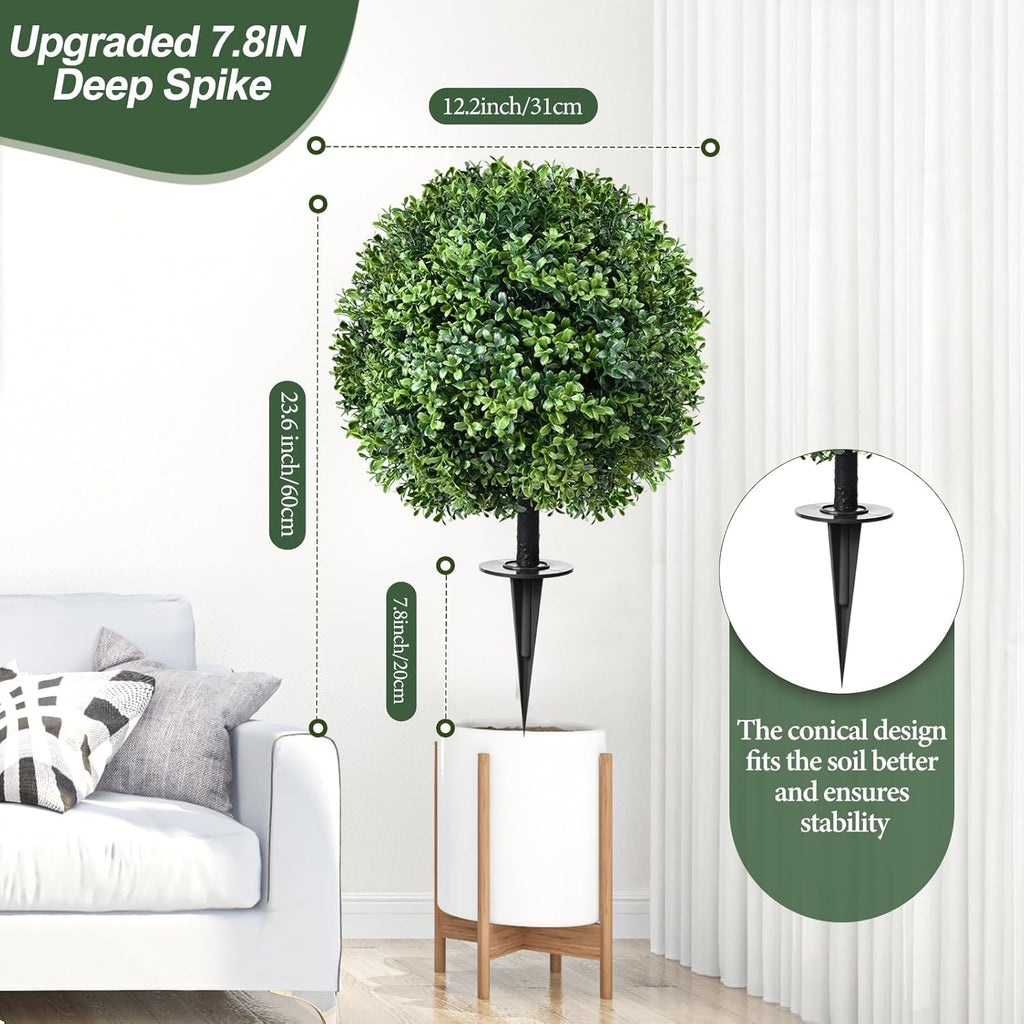 Artificial Topiary Bushes for Outdoors with Spike, Boxwood Ball Fake Shrubs UV Resistant Faux Plants for Indoor Outdoor Fall Thanksgiving Halloween Decor (Artificial Topiary Boxwood Ball Tree)
