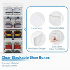 Seseno 12 Pack Shoe Organizer Storage Bins Clear Plastic Stackable Shoe Boxes for Closet, Space Saving Foldable Shoe Storage Case, Sneaker Storage Shoe Box Container