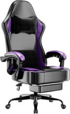 Gaming Chair with Pocket Spring Cushion and Footrest, Ergonomic Computer Chair for Adults, Breathable PU Leather Game Chair