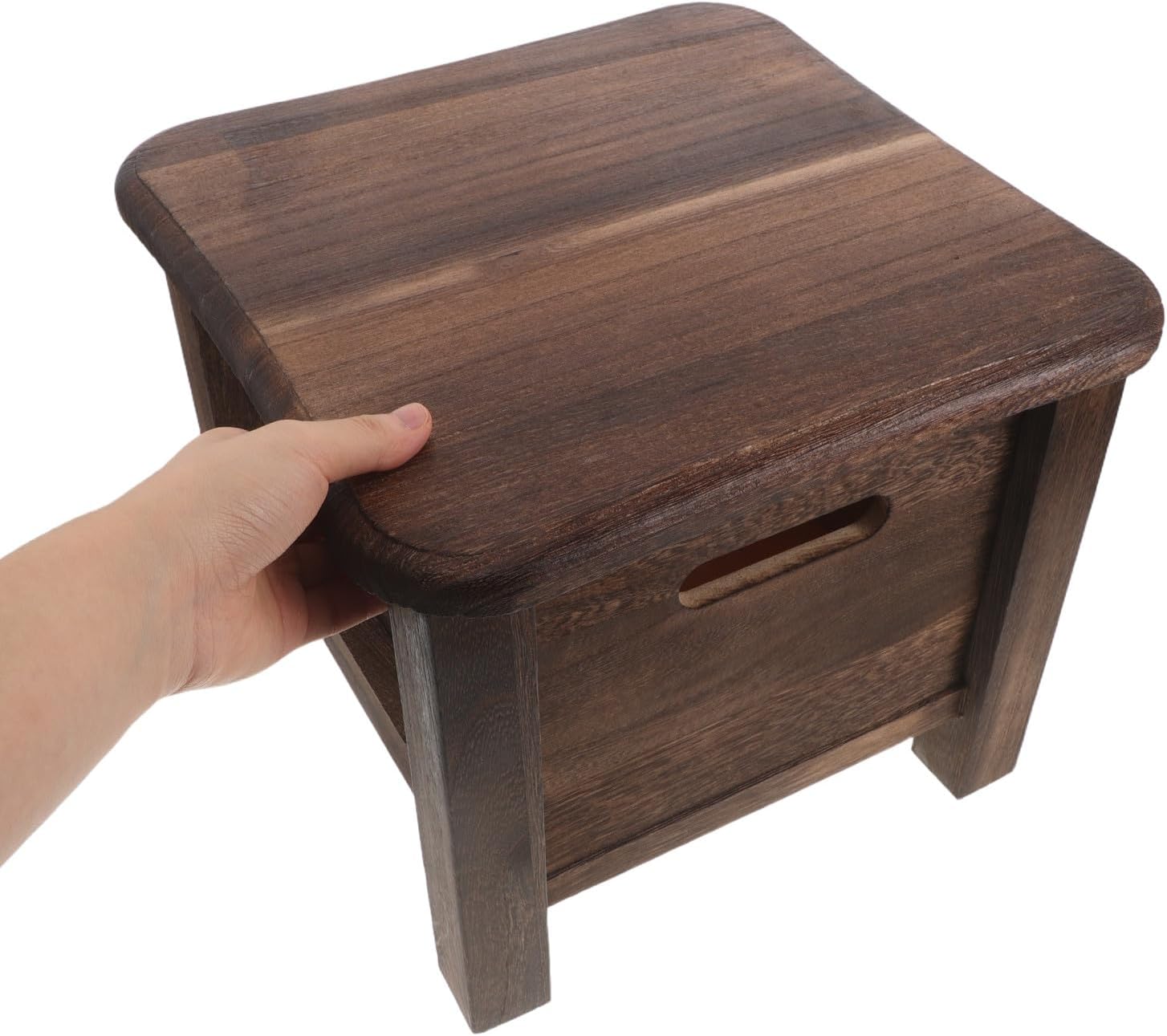Ottoman with Storage - Wooden Storage Stool with Basket - Rounded Edges Footrest Bench for Toys - Space Saving for Living Room, Playroom, Classroom