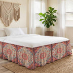 Boho Ethnic Bed Skirt Full/Queen Size Bed Skirting 18 Inch Drop Adjustable Elastic Dust Ruffles Wrap Around Bedskirt Pleated Southwest Aztec Tribal Geometric Aesthetic Bedding Frame Cover for Dorm