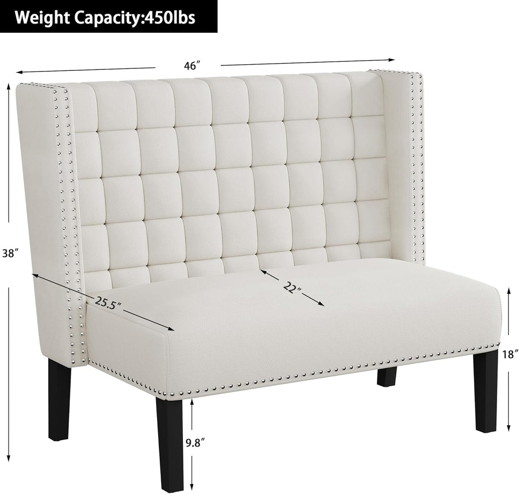 Andeworld Modern Loveseat Settee Bench Sofa Couch, Upholstered Banquette Dining Bench with Back for Dining Living Room Hallway or Entryway Seating,White