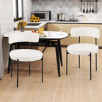 Giantex Sherpa Dining Chairs Set of 4, Upholstered Round Kitchen Chairs with Curved Backrest & Metal Legs, Modern Armless Side Chairs, White Boucle Accent Chairs for Dining Room, Living Room