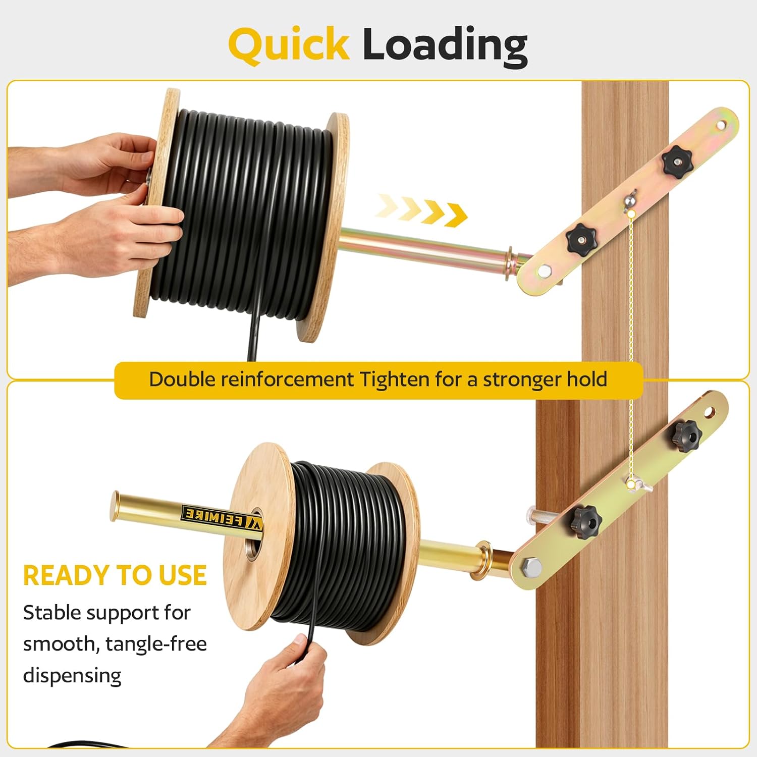 Heavy Duty Stud Mounted Wire Dispenser for Fast Load Dispensing of Wire Reels,Coils, and Cables, 300 lb Capacity Wire Spool Holder for 2x4 and 2x6 Wood Stud(2)