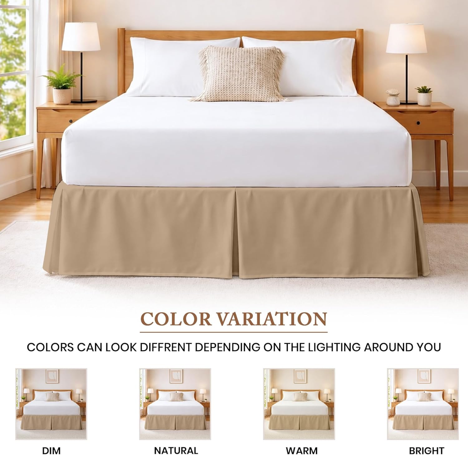 Dee's Collection King Size Bed Skirt 10" Drop Hotel Quality Pleated Dust Ruffle with Platform Style Secure Fit, Split Corners, Wrinkle & Fade Resistant Microfiber, Tailored Classic Look, Taupe