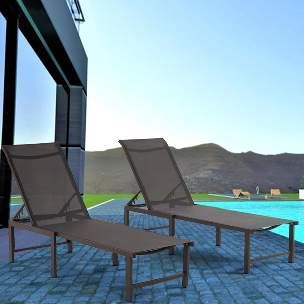 Aluminum Chaise Lounge Chair Outdoor Set of 2, Foldable & Assembly Free Outdoor Lounge Chairs with 5-Position Recliner, Pool Lounge Chairs for Outside Poolside Beach Lawn (Dark Grey)