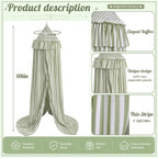 SmoothNovelty Green Striped Bed Canopy with Ruffles, Soft Cute Decorative Tent, Hanging Bed Curtains for Reading Nook Play Area, Adult Bedroom Circus Tent Canopy