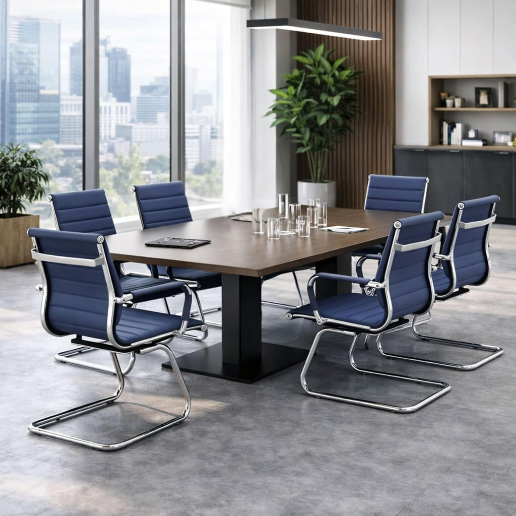 Reception Chairs Leather Conference Guest Chair Heavy Duty Back Support Office Chair, Set of 2 (Navy)
