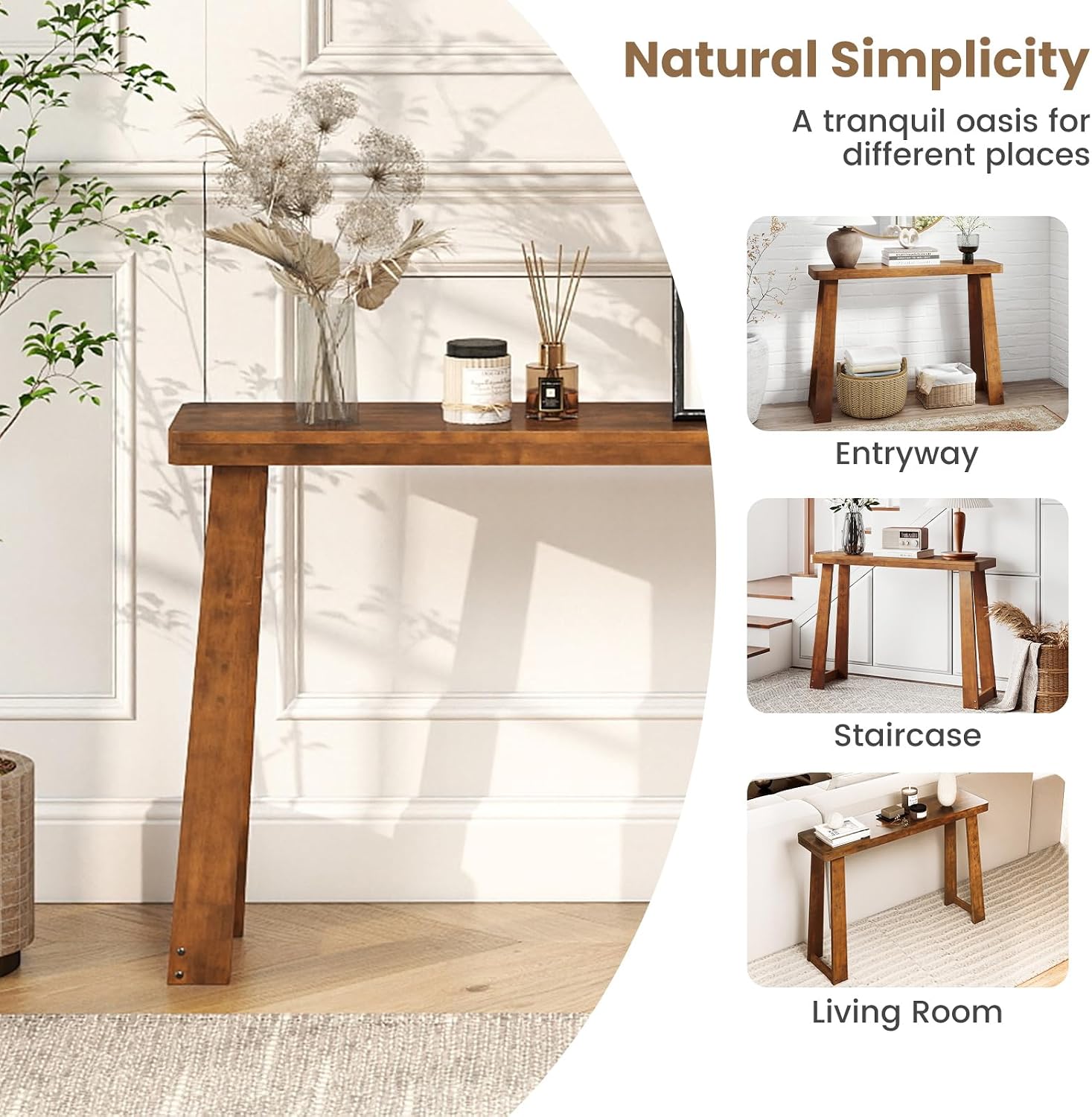 Giantex Narrow Long Console Table, 43" Modern Entryway Table Behind the Couch, Rubberwood Accent Sofa Tables for Living Room, Foyer, Hallway, Bedroom, Entrance (Walnut)