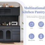 63'' W Freestanding Buffet Kitchen Pantry Cupboard with Hutch, Large Coffee Bar Storage Cabinet with 6 Drawers, 5 Cabinets with Adjustable Shelves,Pegboard,Towel Rack, Power Outlet