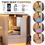 PAKASEPT 3 Doors Armoire Wardrobe Closet, 72.83" H Bedroom Armoires | Clothing Storage Cabinet with Mirror & Lights, 3 Drawers, Hanging Rod & Shelves for Bedroom