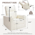 ABCASA Power Recliner Rocking Chair Nursery Glider, Swivel Reclining Nursery Rockers for Baby Room & Living Room, Corduroy Chair with Phone Holder, USB/Type-C Ports, Arm Storage, White