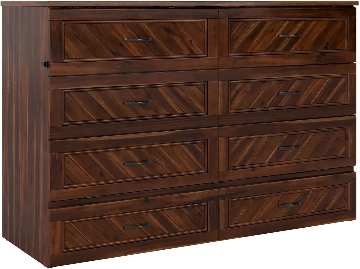 AFI, Alpine Queen Wood Murphy Bed Chest with 6" Mattress, Storage Drawer & Built-in USB Charger, Barnwood