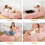 Giant Bean Bag Lounger Sofa with Pillow, Large Beanbag Chair for Adults, Oversized Comfy Beanbag Lazy Floor Sofa, Bean Bag Couch with Memory Foam Filled for Living Room, Bedroom, Pink