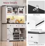 71" Pantry Bar Cabinet with Internal Storage Rack,Kitchen Cabinet with Hutch,Sliding Door, Power Outlet, Pegboard, Wine & Glasses Rack, 3 Drawers, Coffee Bar Storage Cabinet