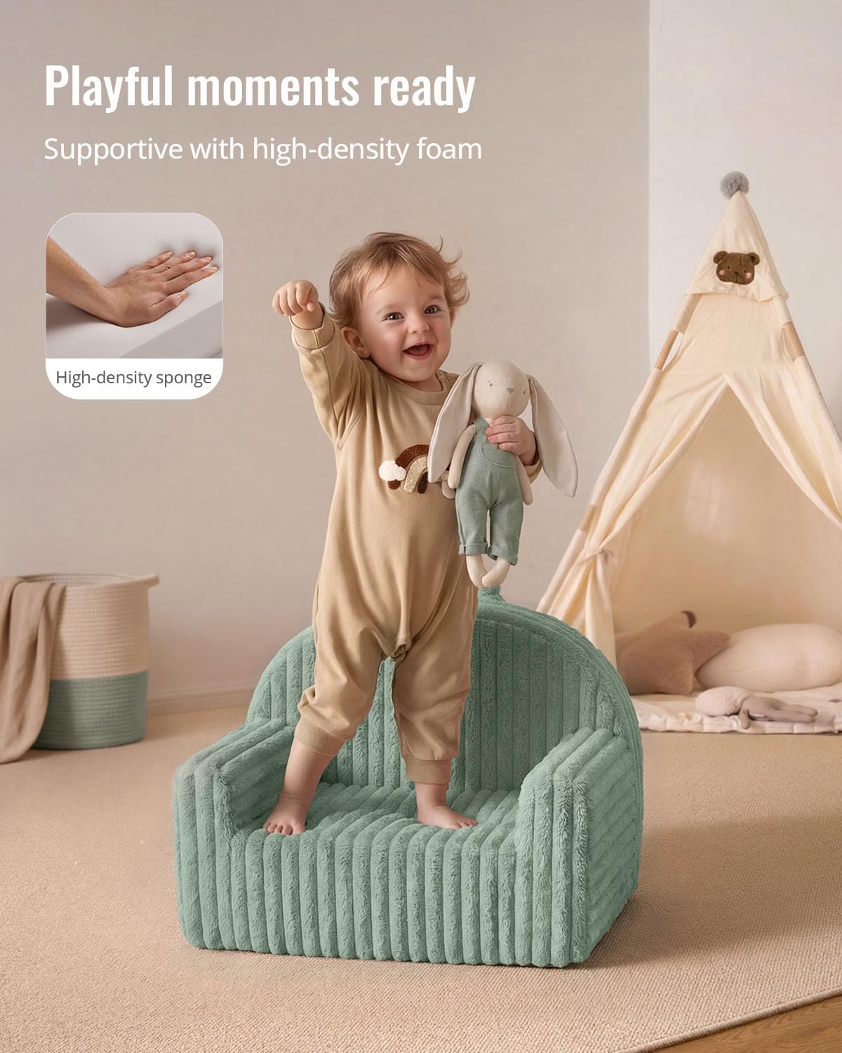 Blissful Diary Kids Chair, Soft Kids Armchair, Comfortable Kids Couch Sofa for Reading Playing, Kids Furniture for Boys and Girls Gift, Sage Green