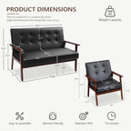 JIASTING Mid Century 1 Loveseat Sofa and 2 Accent Chairs Set Modern Wood Arm Couch and Chair Living Room Furniture Sets (8428 Black Set)