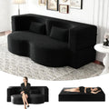 78" Full Size Convertible Futon Sofa Bed, Corduroy Folding Sleeper Sofa Bed with 2 Pillow, Foam Mattress Boneless Couch Bed, No Assembly Loveseat Couches for Living Room Apartment, Space‑Saving, Black