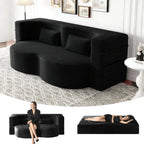 78" Full Size Convertible Futon Sofa Bed, Corduroy Folding Sleeper Sofa Bed with 2 Pillow, Foam Mattress Boneless Couch Bed, No Assembly Loveseat Couches for Living Room Apartment, Space‑Saving, Black