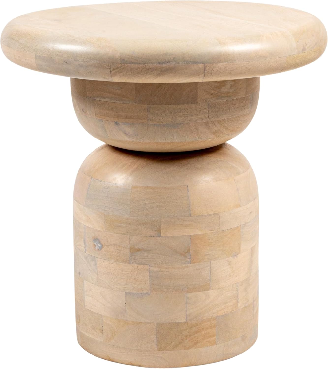 Creative Co-Op Round Mango Wood Accent Table with Stacked End Grain Base, Whitewashed Finish